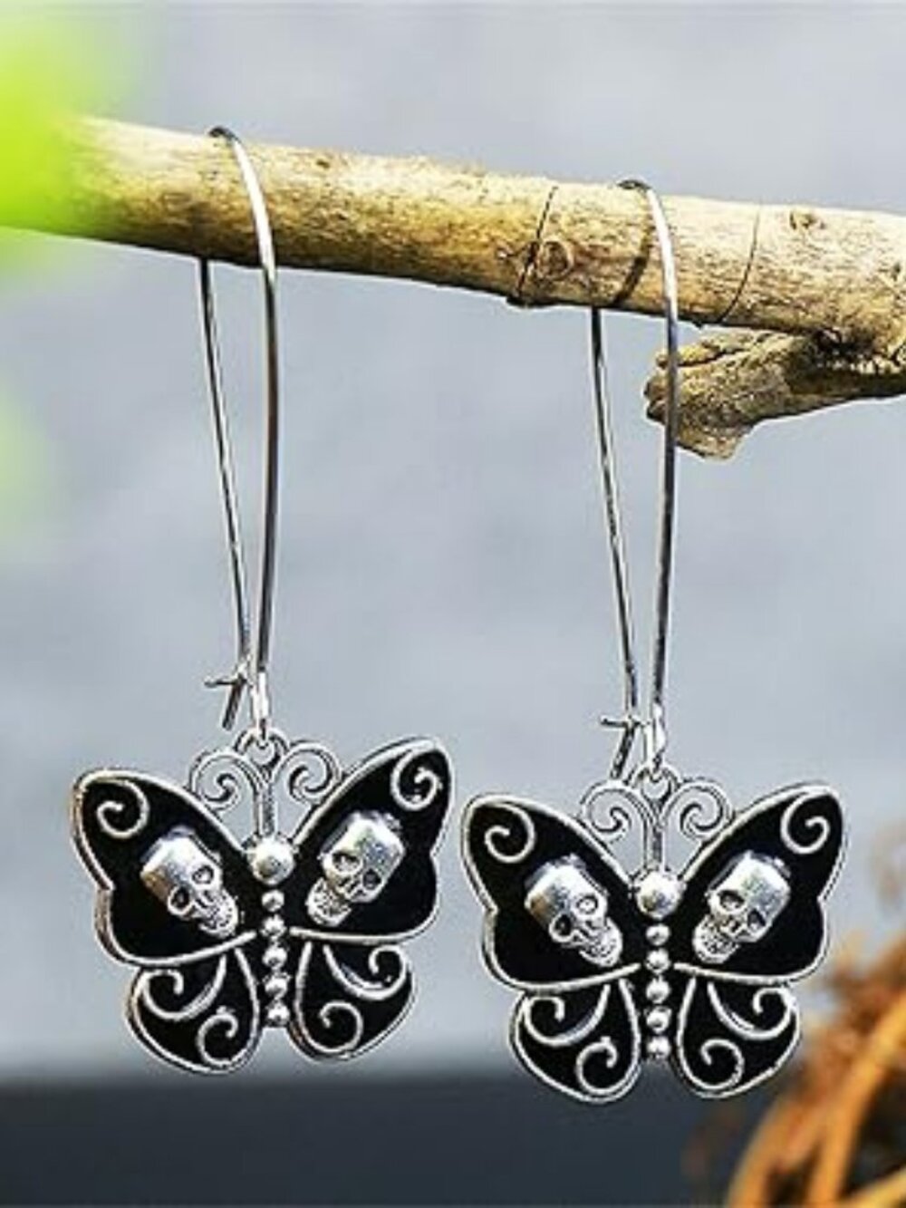 Y2k Goth Grunge Moth w Skeletons Earrings Punk Gothic Pair Trendy Fashion